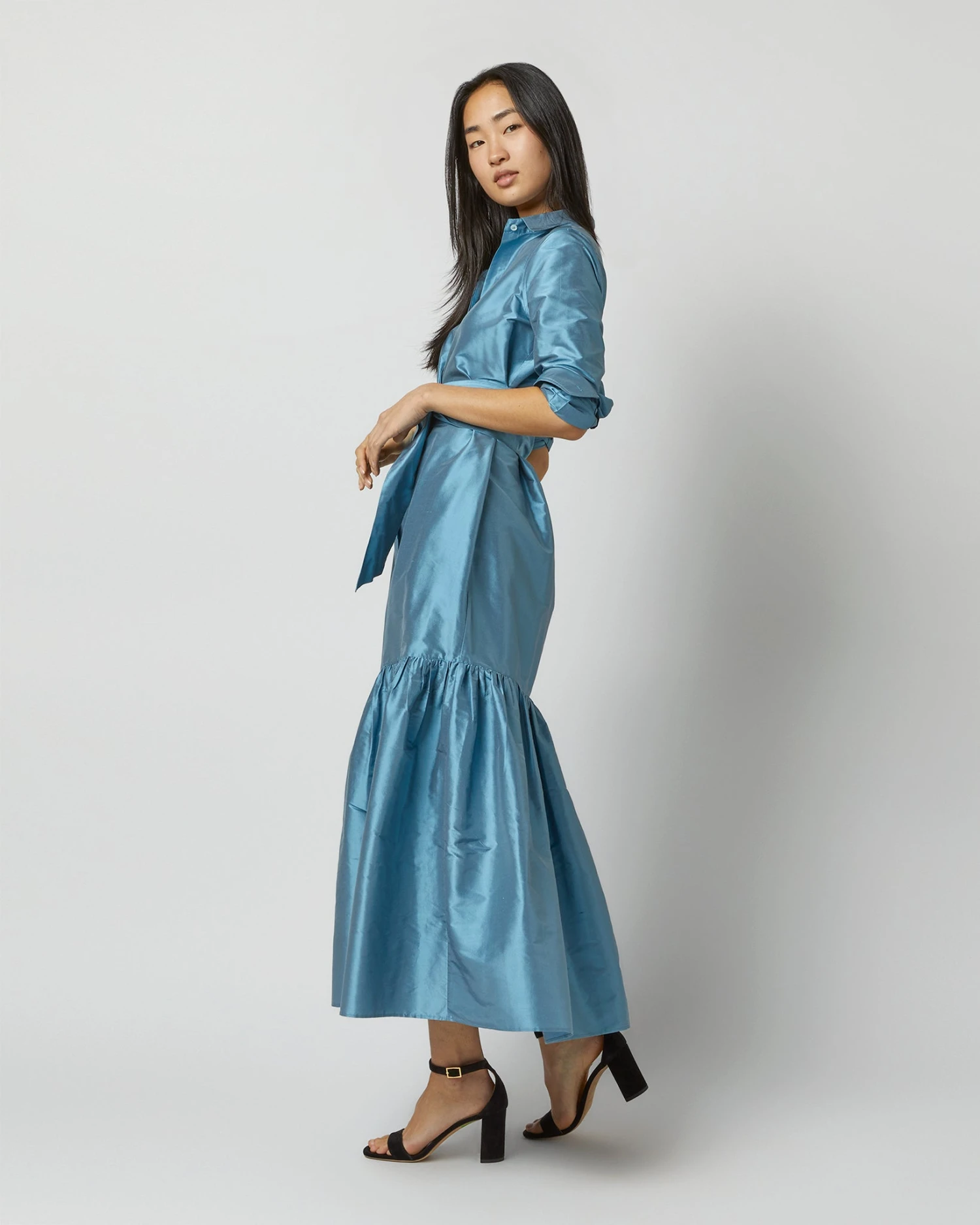 Manon Dress In Steel Blue Silk Shantung 6 Manon Dress In Steel Blue Silk Shantung - Image 4