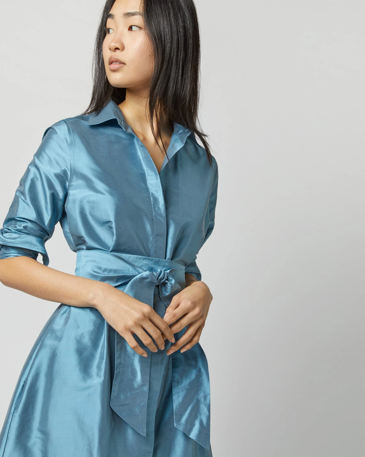 Manon Dress In Steel Blue Silk Shantung 4 Manon Dress In Steel Blue Silk Shantung - Image 2