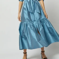 Manon Dress In Steel Blue Silk Shantung 23 Manon Dress In Steel Blue Silk Shantung -Chicorya Sales S72255 9868
