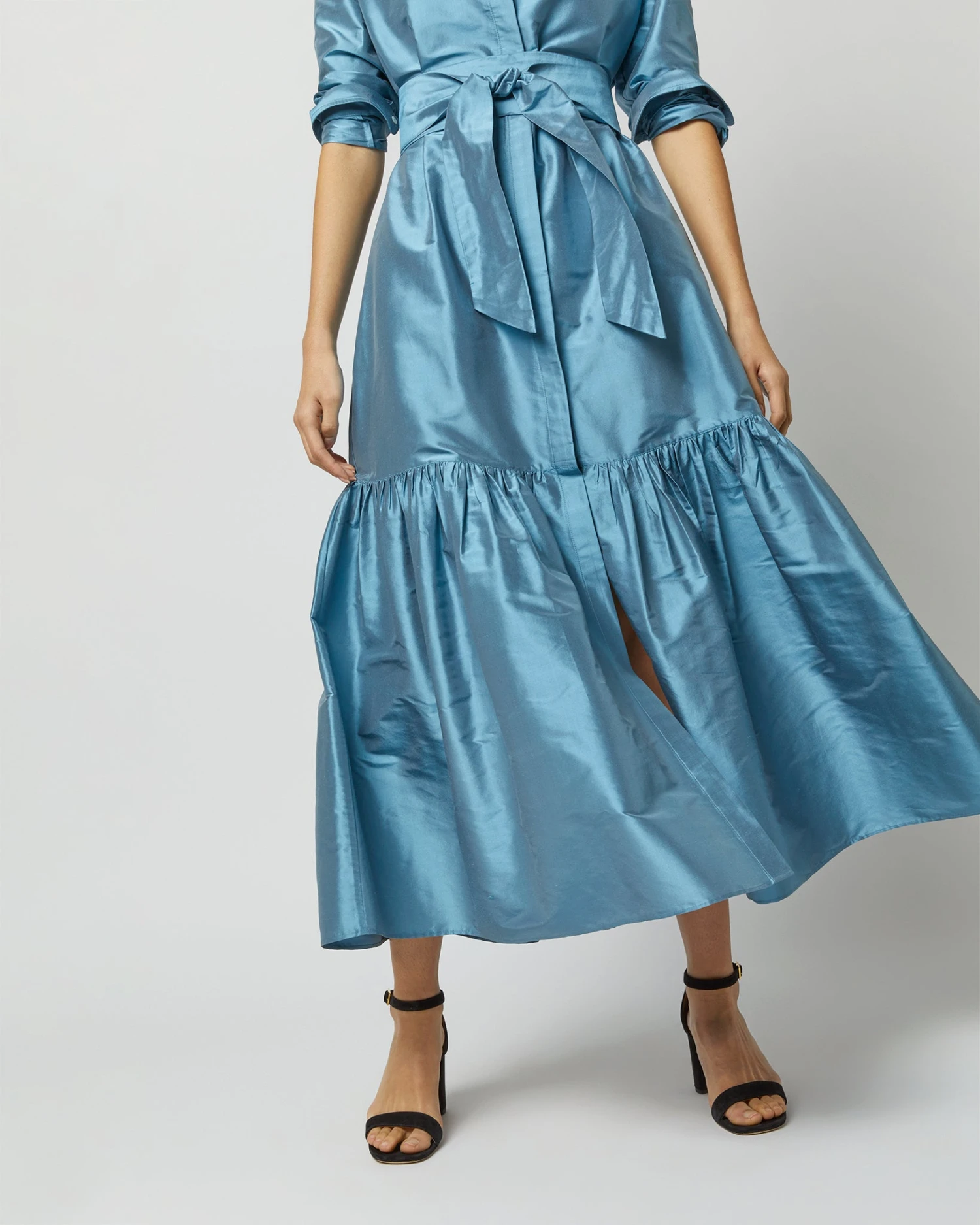 Manon Dress In Steel Blue Silk Shantung 13 Manon Dress In Steel Blue Silk Shantung - Image 11