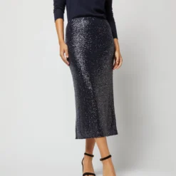Ruby Skirt In Midnight Blue Sequin 11 Ruby Skirt In Midnight Blue Sequin -Chicorya Sales S72256 1277