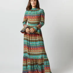 Visconti Dress In Giza Turquoise Crepe De Chine