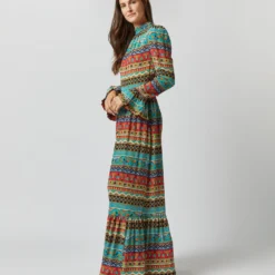 Visconti Dress In Giza Turquoise Crepe De Chine -Chicorya Sales S72339 1784