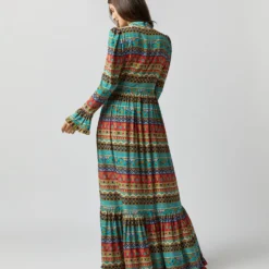 Visconti Dress In Giza Turquoise Crepe De Chine -Chicorya Sales S72339 1804