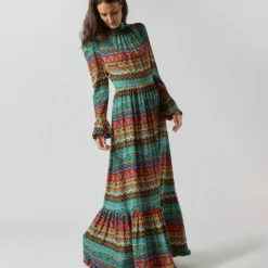 Visconti Dress In Giza Turquoise Crepe De Chine -Chicorya Sales S72339 1821