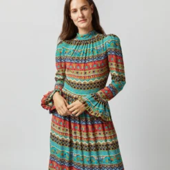 Visconti Dress In Giza Turquoise Crepe De Chine -Chicorya Sales S72339 1838