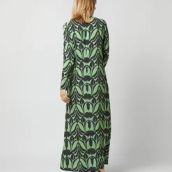 Long Sleeve Swing Dress In Papyrus Green Sablé -Chicorya Sales S723426 39