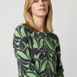 Long Sleeve Swing Dress In Papyrus Green Sablé -Chicorya Sales S723426 56