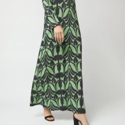 Long Sleeve Swing Dress In Papyrus Green Sablé -Chicorya Sales S723426 79