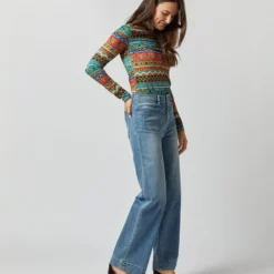 Turtleneck In Giza Turquoise Skinny Jersey -Chicorya Sales S72347 3595