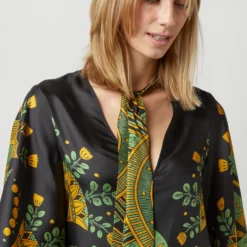 Magnifico Midi Dress In The Nile Placée Black Silk Twill -Chicorya Sales S72350 281