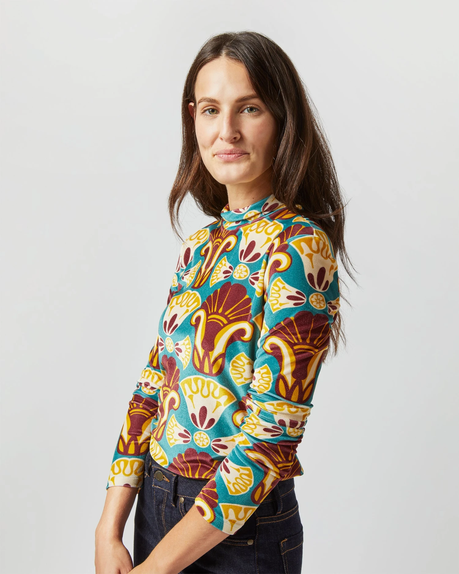 Turtleneck In Dendera Light Blue Stretch Velvet 8 Turtleneck In Dendera Light Blue Stretch Velvet - Image 6