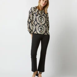 Charming Top In Ghirlanda Black Silk Twill