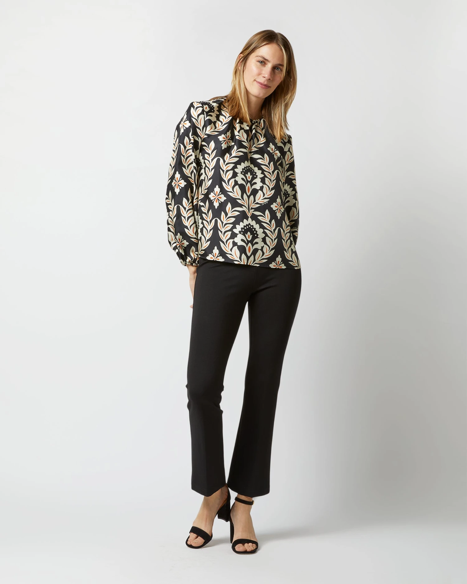 Charming Top In Ghirlanda Black Silk Twill 3 Charming Top In Ghirlanda Black Silk Twill