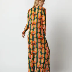 Long Sleeve Swing Dress In Arcturus Blue Petrol Velvet Devoré -Chicorya Sales S72958 186