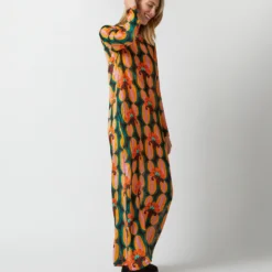 Long Sleeve Swing Dress In Arcturus Blue Petrol Velvet Devoré -Chicorya Sales S72958 214