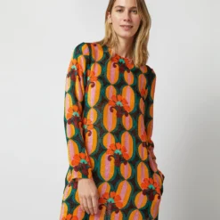 Long Sleeve Swing Dress In Arcturus Blue Petrol Velvet Devoré -Chicorya Sales S72958 232