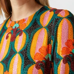 Long Sleeve Swing Dress In Arcturus Blue Petrol Velvet Devoré -Chicorya Sales S72958 249