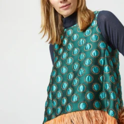 La Scala Top In Winter Sun Emerald Jacquard -Chicorya Sales S72960 1099