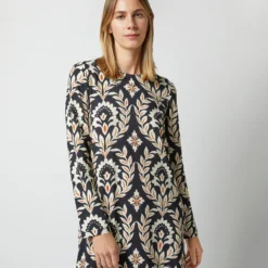 Long Sleeve Swing Dress In Ghirlanda Black Sablé -Chicorya Sales s72951 113