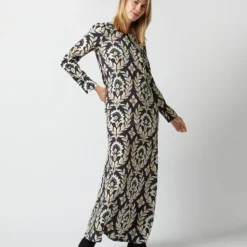 Long Sleeve Swing Dress In Ghirlanda Black Sablé -Chicorya Sales s72951 60