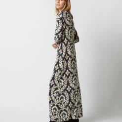 Long Sleeve Swing Dress In Ghirlanda Black Sablé -Chicorya Sales s72951 76